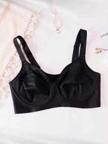 SHEIN Áo ngực liền thân cỡ lớn cho nữ, áo ngực mềm mại, đệm nhẹ, không dây, dây đeo bản rộng, áo ngực ren hoa gợi cảm, nâng ngực - màu đen - Xem 7