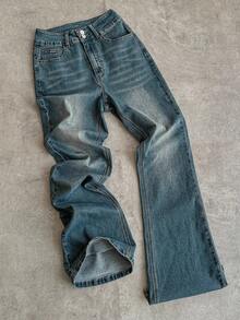 Attitoon Quần jeans ống loe thời trang dạo phố thường ngày dành cho nữ - Rửa tối - Xem 2
