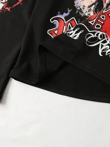 ROMWE MEN Street Life Casual Loose Men's Sparkling Diamond Jesus Print Long Sleeve T-Shirt, For Fall - Black - View 4