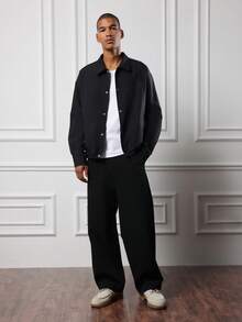 SUMWON Classic Regular Fit Nylon Lightweight Bomber Coach Jacket With Metal Snap Buttons Premium Fall Spring Outerwear Collection - Black - View 8