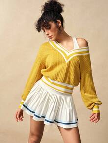 VARSIVA 女式休闲撞色条纹落肩运动T恤 - 彩色 - 查看 2