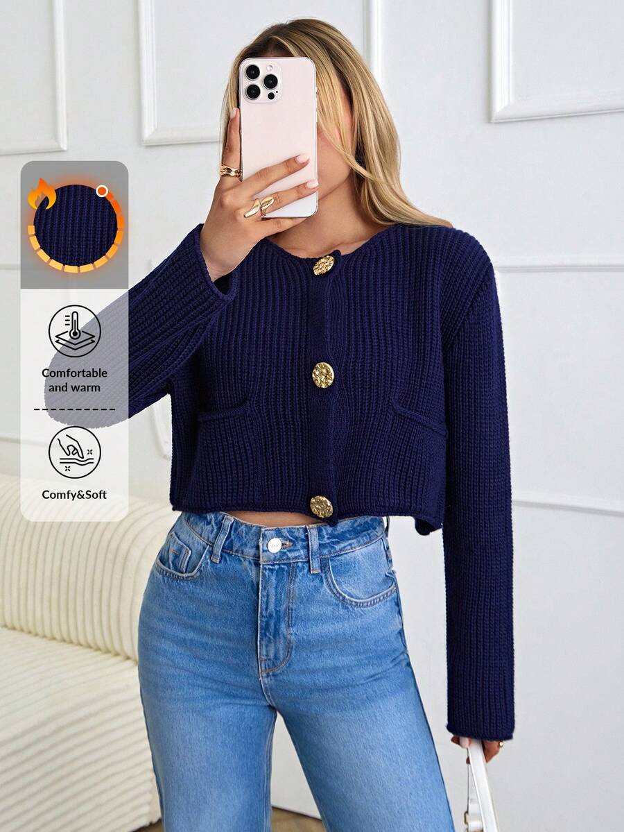 EURMUSE Petite Women's Casual Front Button Petite Sweater Cardigan, Dailywear, Winter, Fall,Long Cardigans Woman,Cardigans - Navy Blue - View 1