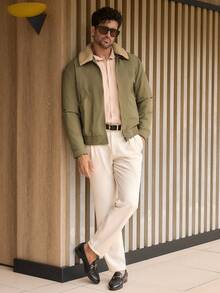 HIMLAND Men's Casual Minimalist Fur Collar Jacket, Autumn/Winter 70s Men Cashmere Beige Outerwear - Brown - View 3