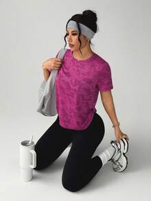 Core Rhythm Women's Round Neck Raglan Short Sleeve Camouflage Casual Versatile Sports T-Shirt - Red Violet - View 4