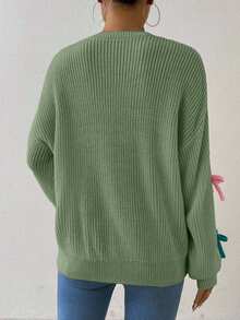 EURMUSE Women's Casual Bow Decor Sweater, Autumn/Winter,Jumper,Cream Jumper,Jumpers,Black Jumper,Womens Jumper,White Jumper,Women's Jumper,Women's Jumpers - Mint Green - View 2