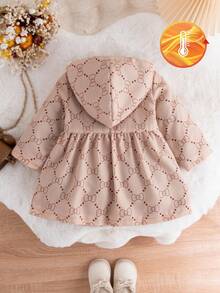 SHEIN Jaqueta corta-vento infantil feminina, casual, simples, de abotoamento simples, cáqui, manga comprida, com capuz e forro de pele marrom, adequada para escola, uso diário, viagens