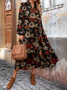 EMERY ROSE Women's Casual Maple Leaf Print Long Sleeve Mid-Length Dress, Suitable For Autumn/Winter Boho Dress Women Flower Print Dress Autumn Dress Fall Clothes For Women - Multicolor - View 6