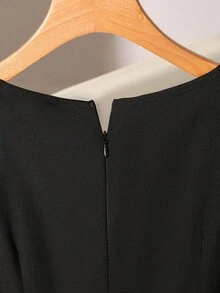Franclia French Romantic Elegant Fashion Versatile A-B Patchwork Top With Side Tie Sheer Mesh Panel Black Dress For Women, Spring/Autumn - Black - View 5