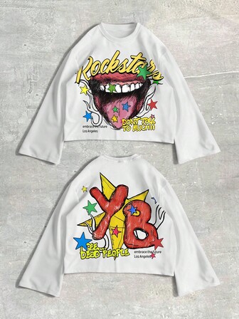 Street Life T-shirt casual polyvalent à col rond, manches longues, avec motif contrasté créatif pour hommes