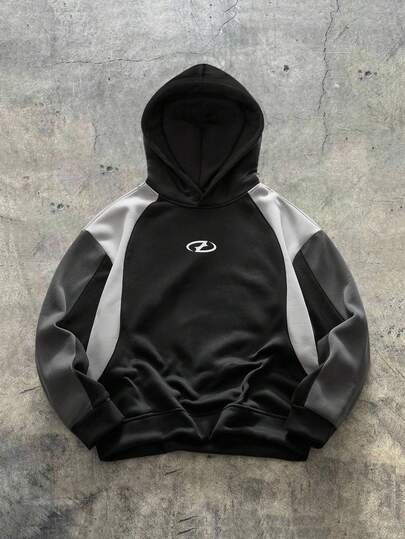 AXEPEAK 男士休闲撞色拼接连帽衫，秋冬季长袖上衣