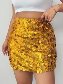 Elenzga Plus Size Shiny Sequin Skirt For New Year Holiday Party Clothes