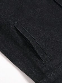 Manfinity Homme Men's Casual Commuter Zip-Up Denim Jacket, For Fall - Dark Wash - View 5