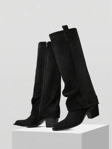 MOTF Giày bốt cao đến đầu gối mũi vuông có khóa kéo bên hông thời trang dành cho nữ - màu đen - Xem 5