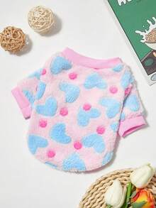 PETSIN 1 Pc Pink Flannel Blue Heart Warm Crew Neck For Pets - Multicolor - View 1
