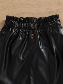 2 件套年轻女士简约优雅泡泡袖上衣和高腰 A 字皮裙搭配贝雷帽套装，适合休闲时尚穿着 - 彩色 - 查看 5