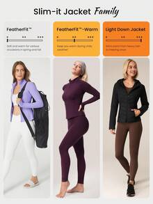 GLOWMODE FeatherFit™-Warm Slim-It It's Chilly 羊毛衬里修身长袖夹克，带拇指孔，秋冬瑜伽日常休闲 - 櫻桃可樂 - 查看 7