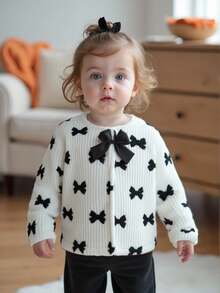 SHEIN 女婴时尚百搭蝴蝶结装饰毛绒夹克，适合秋冬季日常穿着 - 彩色 - 查看 10