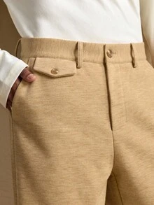 AKNOTIC Men's Solid Color Wide Leg Casual Pants, Suitable For Christmas Party, Commuting, Relaxed Fit Long Trousers, Boyfriend Gift, Holiday Essential - Mustard Yellow - View 3