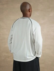 STYNVO Men's Contrast Color Raglan Sleeve V-Neck Printed Long Sleeve T-Shirt Academia Men Christian Men Pajamas Summer Tops, For Fall - Apricot - View 2