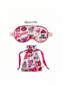 Mean Girls X SHEIN 1 pezzo Maschera per gli occhi con grafica a lettere, in materiale di raso, morbida e oscurante, adatta per viaggiare, voli, dormire, colore rosa, adatta a diverse misure di testa