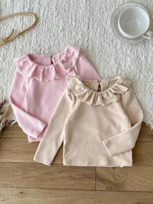 LMoss Kids 2 Stück Baby Mädchen gestrickte einfarbige Rüschen Saum Lässig Top Set, Pullover, Winterkleidung für Baby, Winterkleidung für Baby Mädchen, Herbstoutfit, Herbstkleidung für Baby, Herbst Tops, Langarmshirts, T-Shirts - Verschiedenfarbig - Übersicht 3