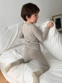 DAZY 男童罗纹纯色圆领长袖上衣和裤子睡衣套装