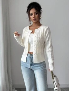 Chiquease Áo hai dây nữ thu đông mới, áo len cardigan dệt kim kiểu Pháp thanh lịch, giản dị, tinh tế, chất lượng cao, đa năng, dành cho sinh viên - trắng - Xem 5