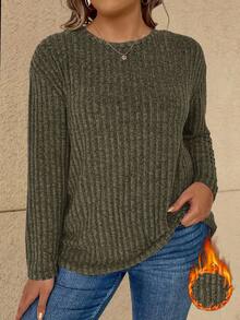 SHEIN Camiseta casual de manga comprida e cor sólida plus size, outono/inverno