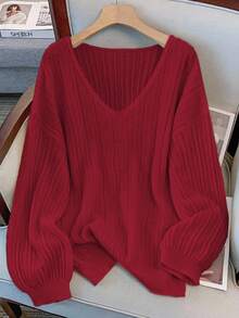 GlowEve CURVE 大码优雅V领落肩长袖套头衫