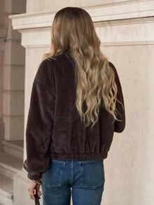 Solivie Women's Casual Loose Faux Fur Collar Long Sleeve Coat, Solid Color, In Autumn/Winter,Fall