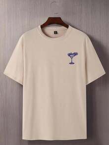 Manfinity RSRT Plus Size Men's Casual Slogan Printed Short Sleeve Round Neck T-Shirt, Summer, Holiday - Khaki - View 3