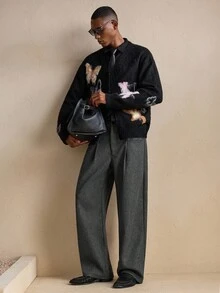 AKNOTIC Quần ống đứng màu xám rộng rãi thời trang dành cho nam, dành cho Giáng sinh - Xám - Xem 2