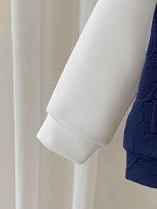 SHEIN Playful Pals 2 件套幼儿男童休闲提花连帽 T 恤和松紧腰裤套装，适合通勤、上学、休闲、度假、运动、秋冬季、6 个月 - 3 岁、儿童服装、婴儿服装、婴儿 T 恤、婴儿裤子 - 寶藍色 - 查看 5