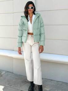 EURMUSE Women's Hooded -padded Coat - Mint Green - View 5