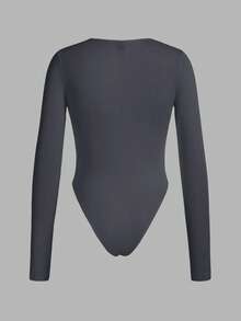 SHEIN EZwear 3pcs Solid Color Versatile Outdoor & Indoor Fitted Bodysuit With Contrast Color, Suitable For Spring & Autumn,Black Bodysuit - Multicolor - View 5