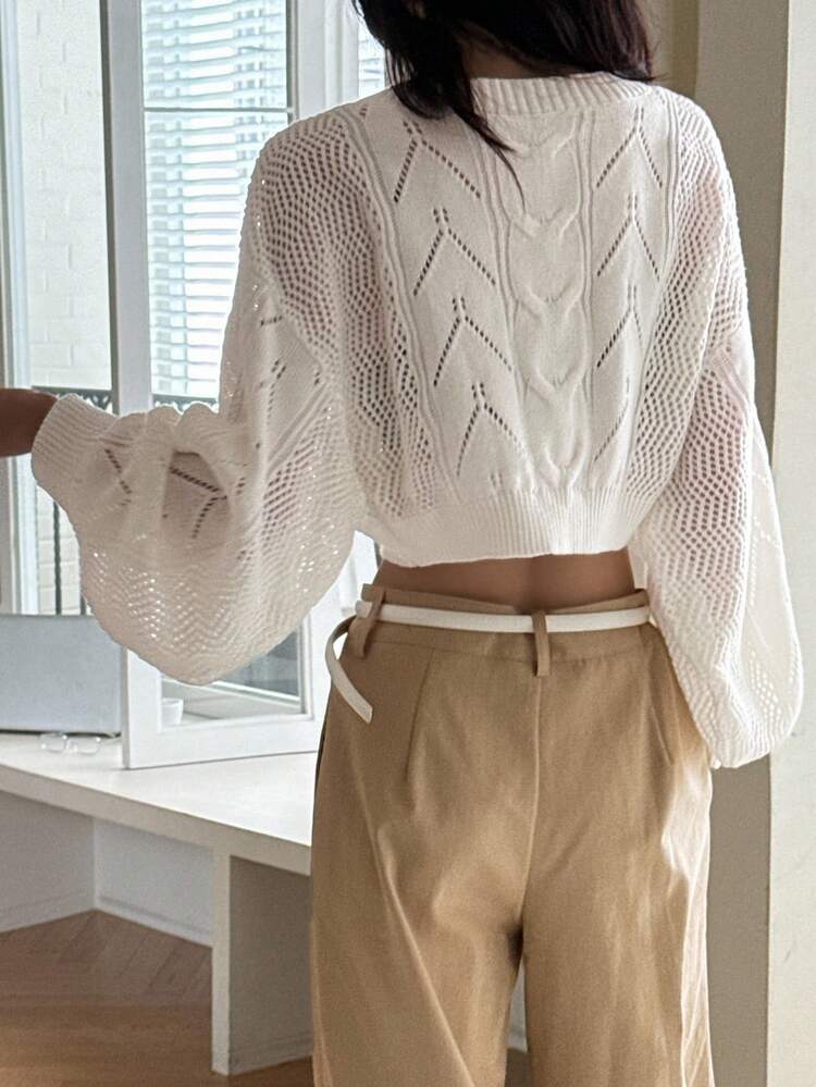 Hollow Out Loose Retro Sweater Design Long Sleeve Cropped Sweater
