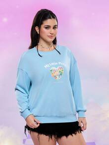 My Little Pony X SHEIN 秋季大码休闲字母和心形印花圆领运动衫 - 藍色 - 查看 6