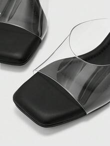 CUCCOO BIZCHIC 女士黑色时尚简约透明系带高跟凉鞋 - 黑色 - 查看 6