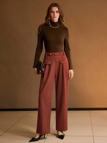 MOTF PREMIUM WOMEN'S STRAIGHT-LEG CASUAL TROUSERS, SLIMMING SILHOUETTE, AUTUMN/WINTER, BROWN-RED COLOR - Clay Red - View 6
