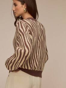 ATUI Studio Women's Knit Sweater, Autumn/Winter New Leopard Print Retro Round Neck Long Sleeve Knitted Top, Fashion, Simple, Versatile, Casual Loose Cardigan Sweater For Women - Brown - View 2