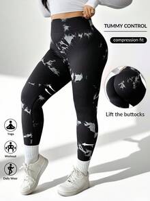 Auralis Leggings de sport sans couture pour femmes de grande taille avec taille levée, imprimé marbré, pantalons de survêtement, joggers d'hiver pour femmes, pantalons de survêtement d'hiver pour femmes - Multicolore - Voir 1