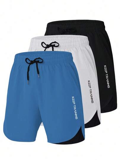 Manfinity Sport Corelite Men's Front Lace-Up Letter Print Pocket Casual Sports Shorts Sweat-Wicking Breathable Lightweight Side Slits Minimalist Design Crop For Road Running Performance Shorts