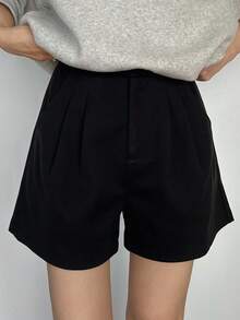 FRIFUL 女式黑色纯色百褶休闲百搭短裤，秋季