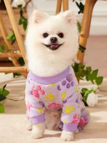 PETSIN 1pc Colorful Paw Print Flannel Pet Jumpsuit - Multicolor - View 3