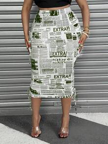 Maweii Plus Size Women Pleated Hem Skirt With Pockets