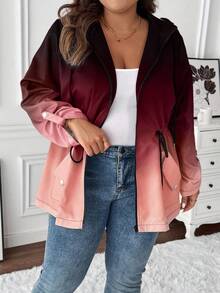 Ombre Print Drawstring Waist Loose Jacket - Red - View 7