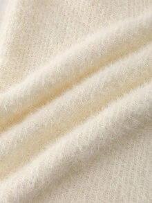SHEIN Franclia Bộ 2 món áo len dệt kim dáng rộng cổ lọ tay loe trang trí kim loại thanh lịch và quần ống rộng, phong cách Âu Mỹ - Màu be - Xem 4