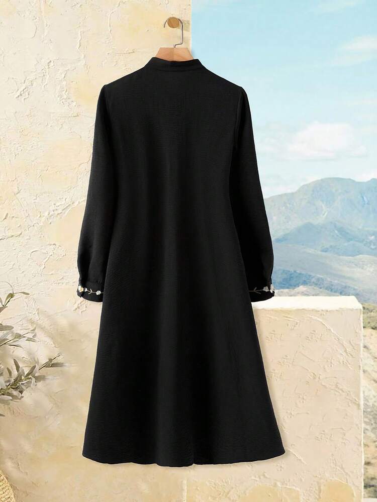 Women's Vintage Fashion Versatile Front Button Long Sleeve Dress Utumn Winter Women Elegant Dresses For Party Black Dress Clothes For New Year New Year Look Black Dress Women Collared Dress Women Dress Black Church Dress Shirt Dress  Winter Clothes For Women