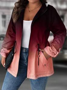 Ombre Print Drawstring Waist Loose Jacket - Red - View 6