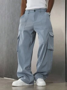 PAVTROS 男士条纹宽松休闲百搭工装裤 - 藍色 - 查看 6